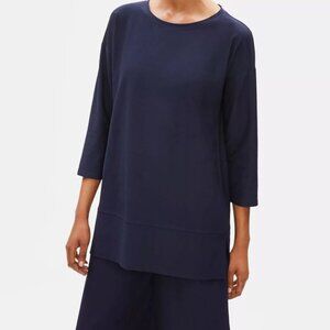 NWT EILEEN FISHER Midnight Navy Light-Weight Washable Stretch Crepe Tunic XS 2 4